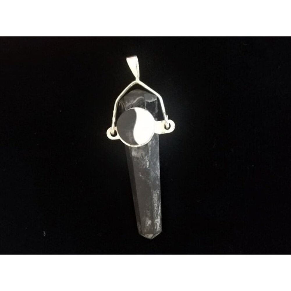 Onyx YIN YANG charm obelisk inlay 925 sterling silver pendant artisan - Picture 4 of 8